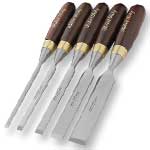 SORBY 5 PC. SET OF GILT EDGE CHISLES - ROSEWOOD HANDLES